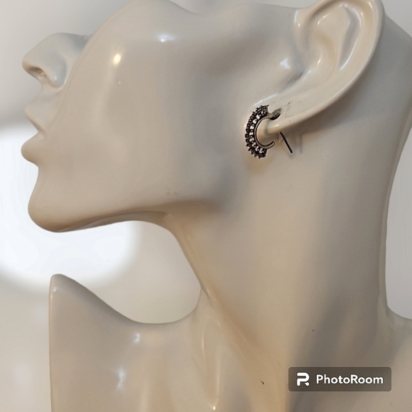 3/$30 Crescent Lace Stainless Steel Hoop Post Earrings - Picture 1 of 4